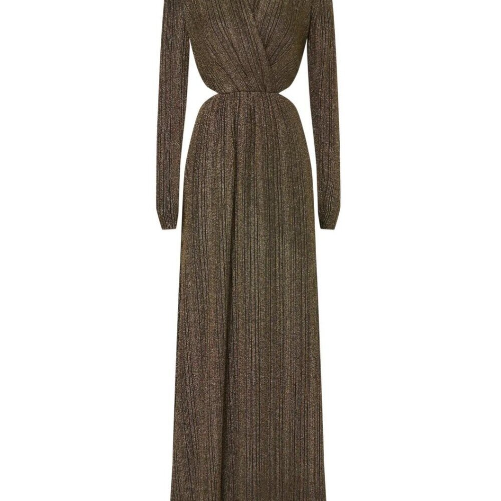 Rachel Rachel Roy Metallic Gold Cutout Maxi Dress M - Picture 5 of 8